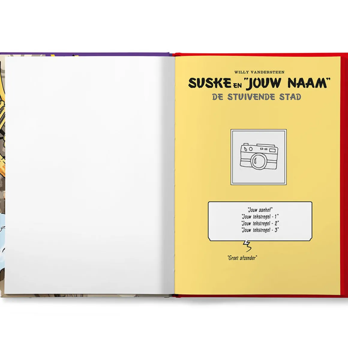 Boek "Suske en Wiske - De Stuivende Stad" met naam
