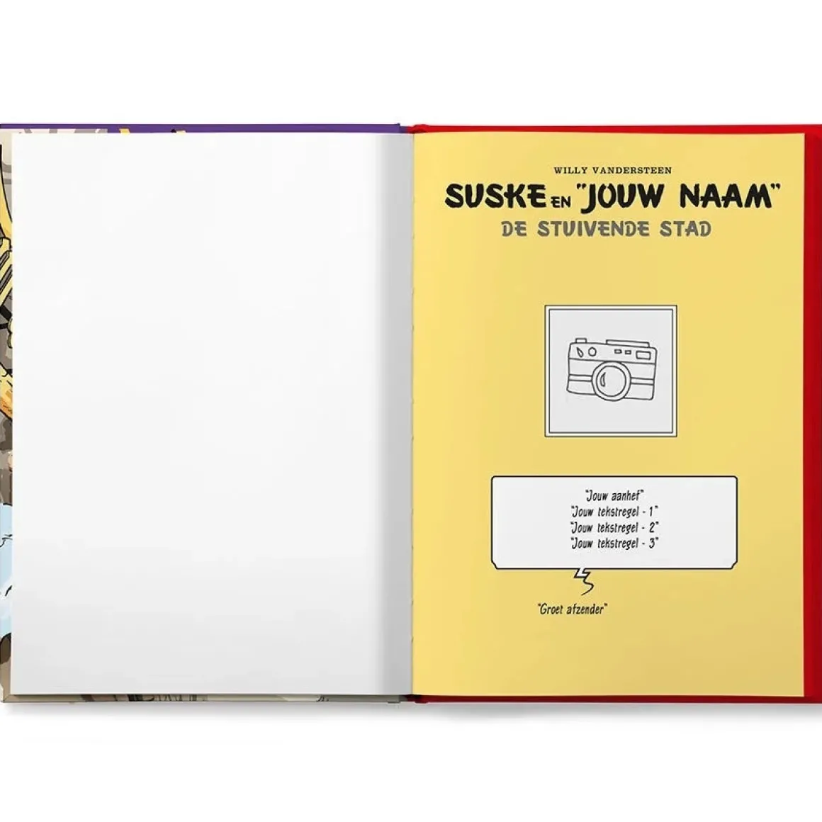 Boek "Suske en Wiske - De Stuivende Stad" met naam