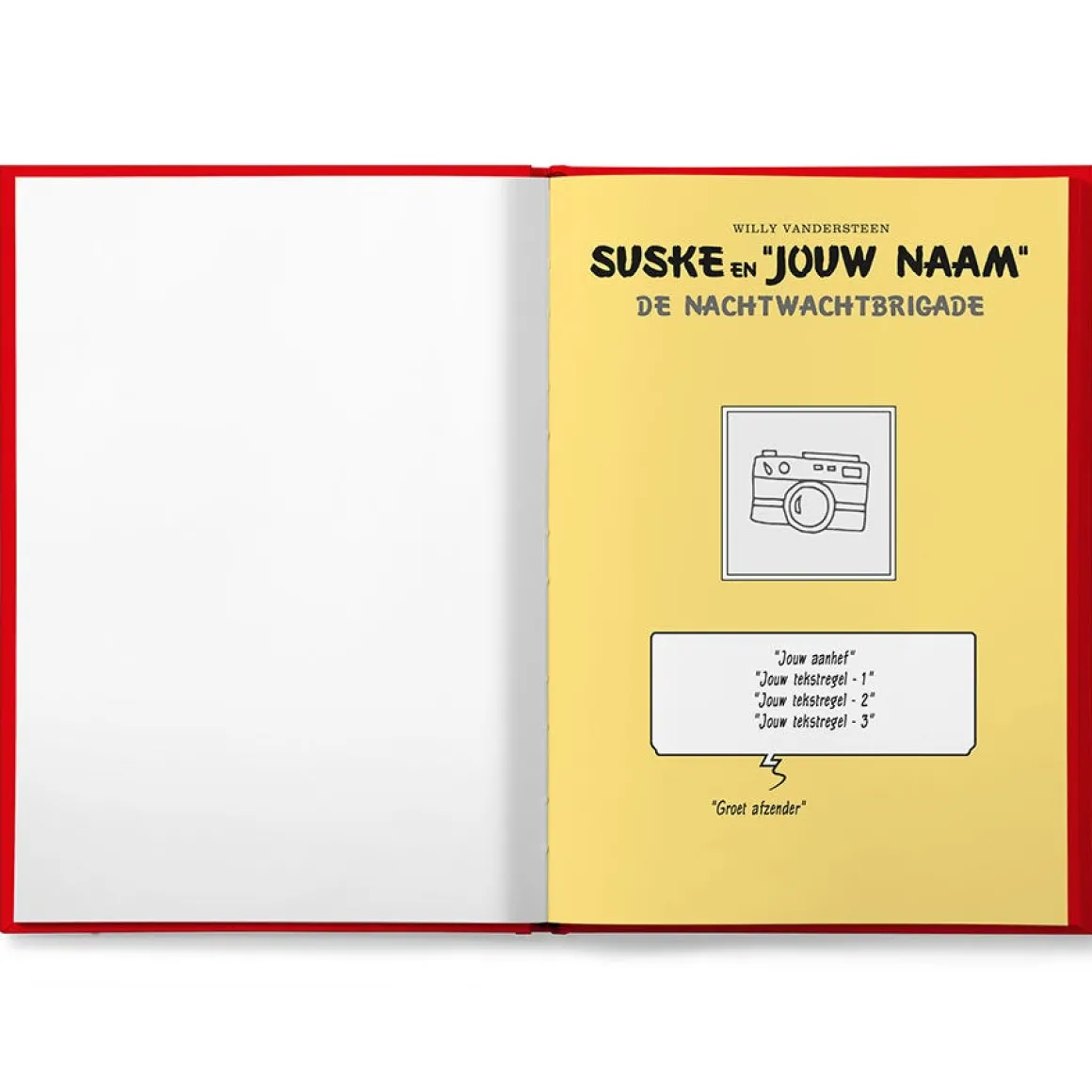 Boek Suske & Wiske "De nachtwachtbrigade" met naam
