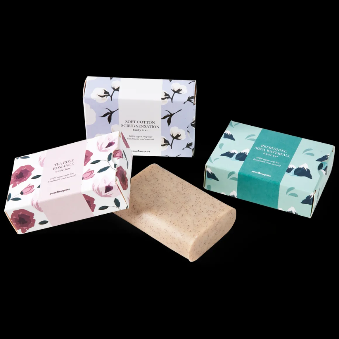 Cadeauset met gepersonaliseerde gastenhanddoekje en 3 zepen