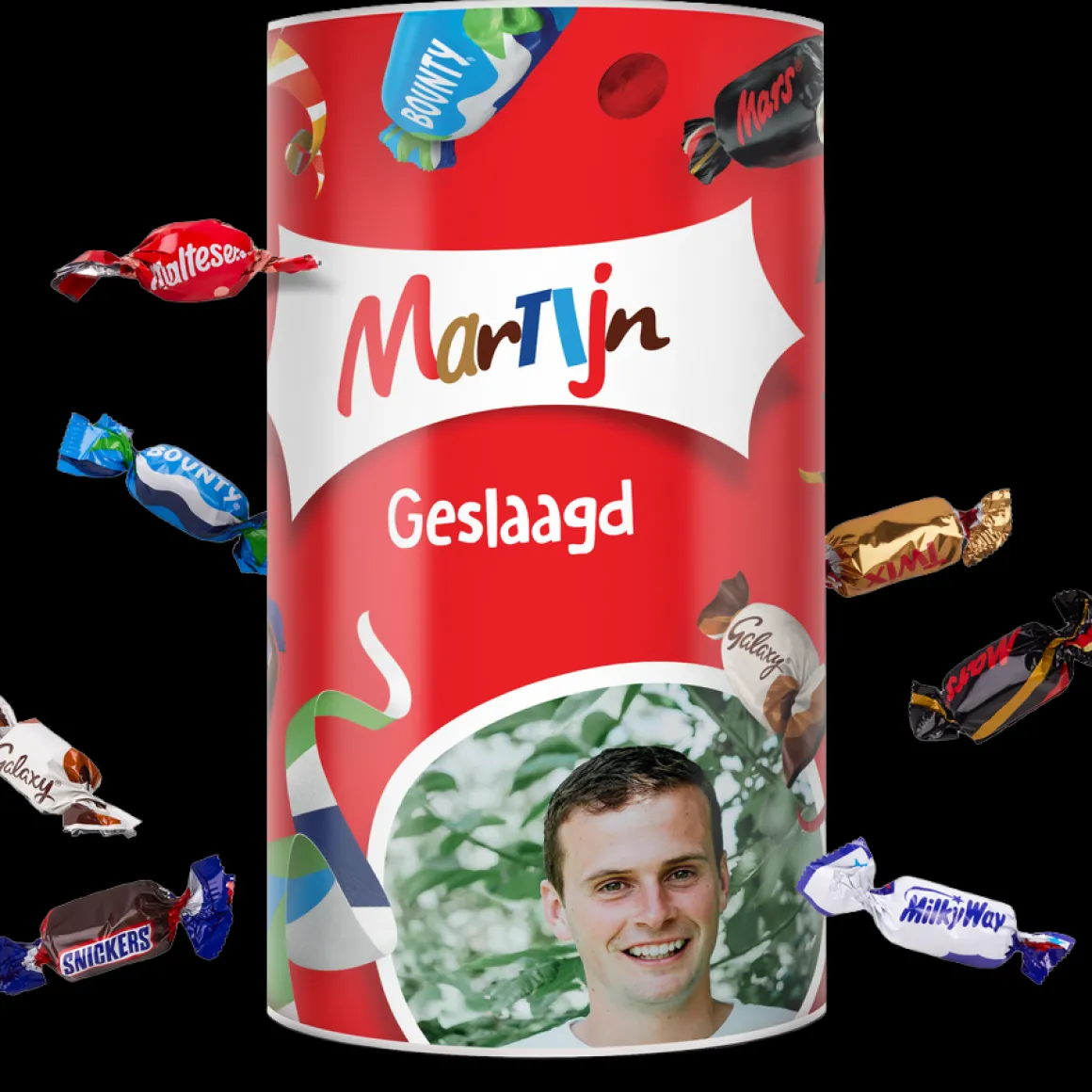 Celebrations tube met naam en foto