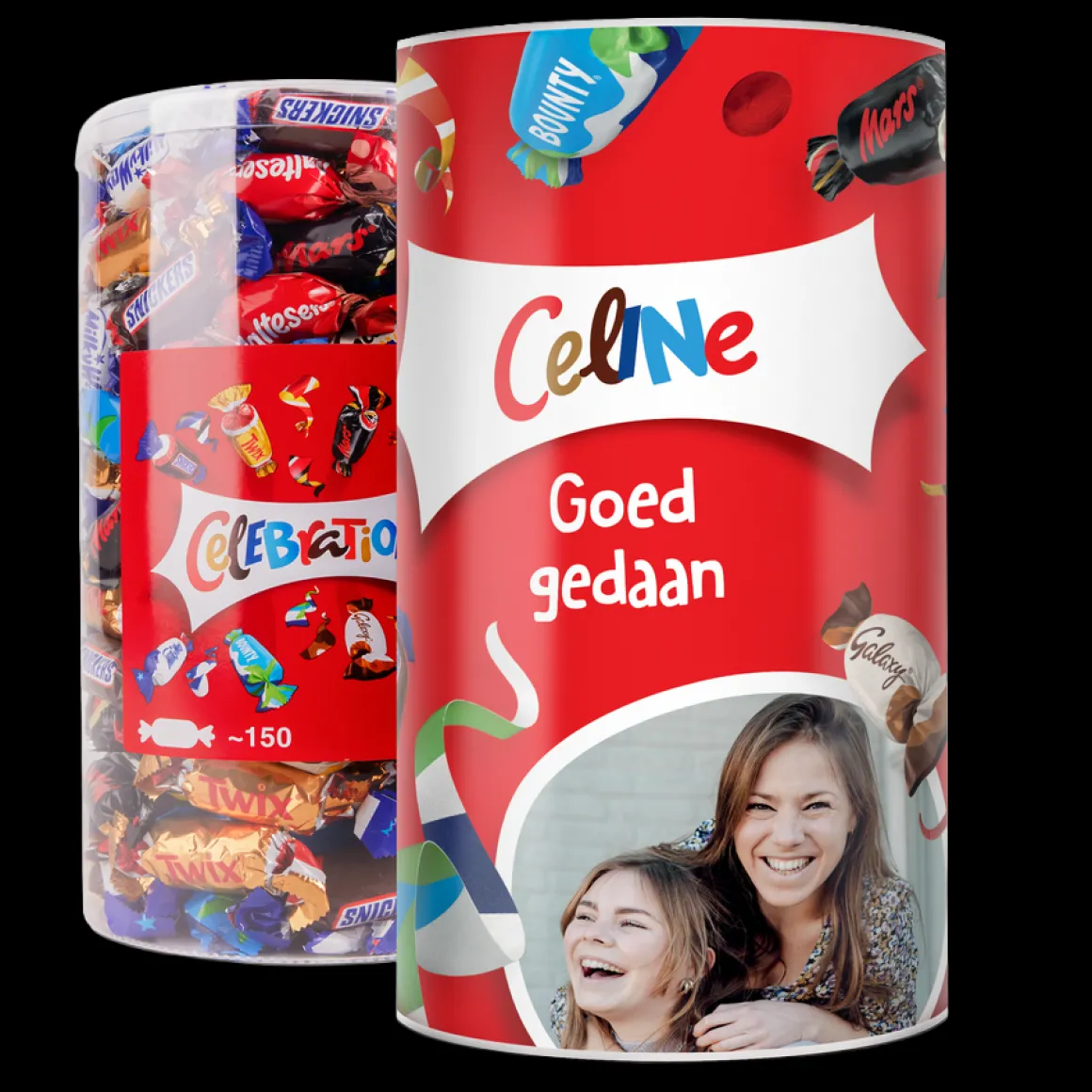 Celebrations tube met naam en foto