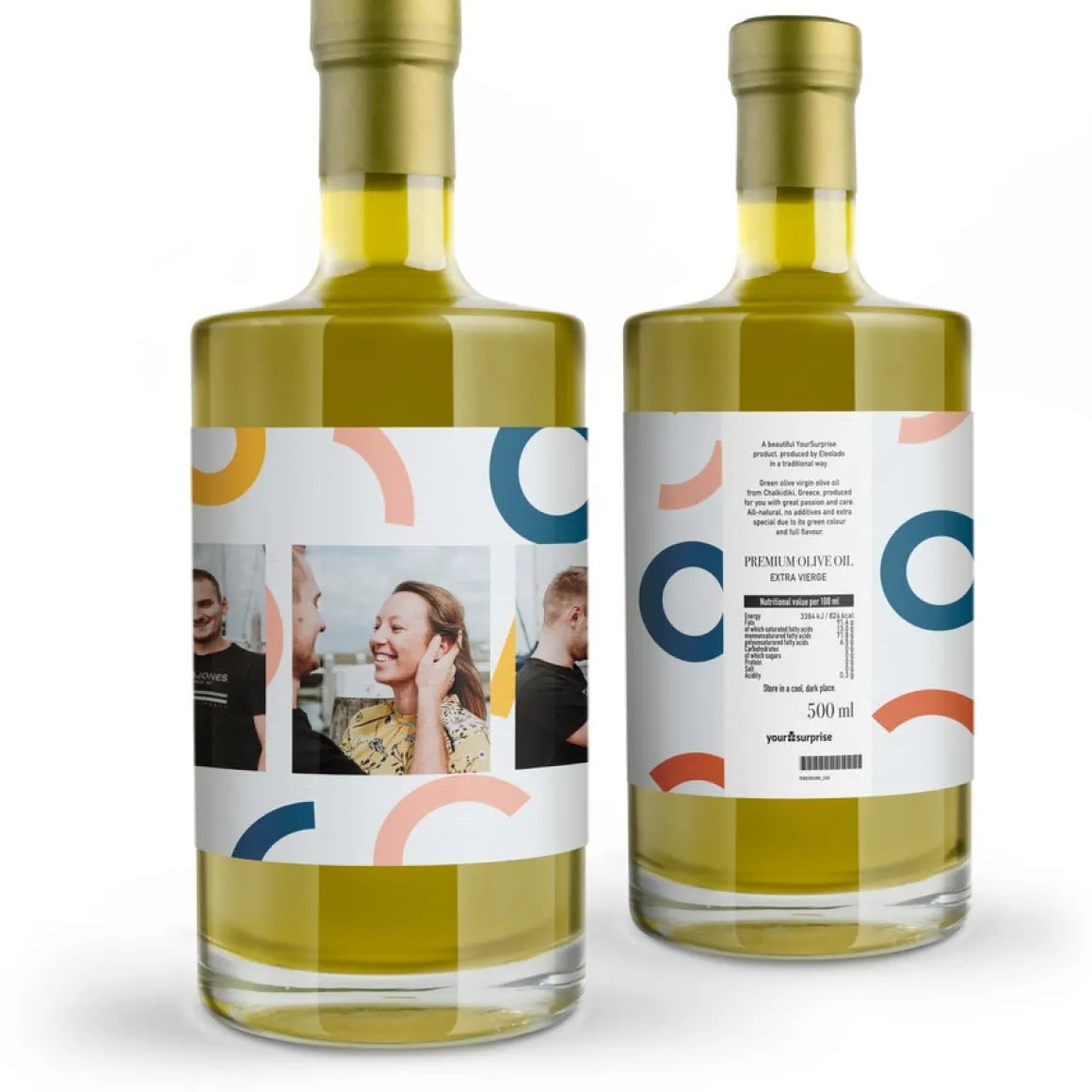 Olijfolie bedrukt met naam en foto - 500 ml